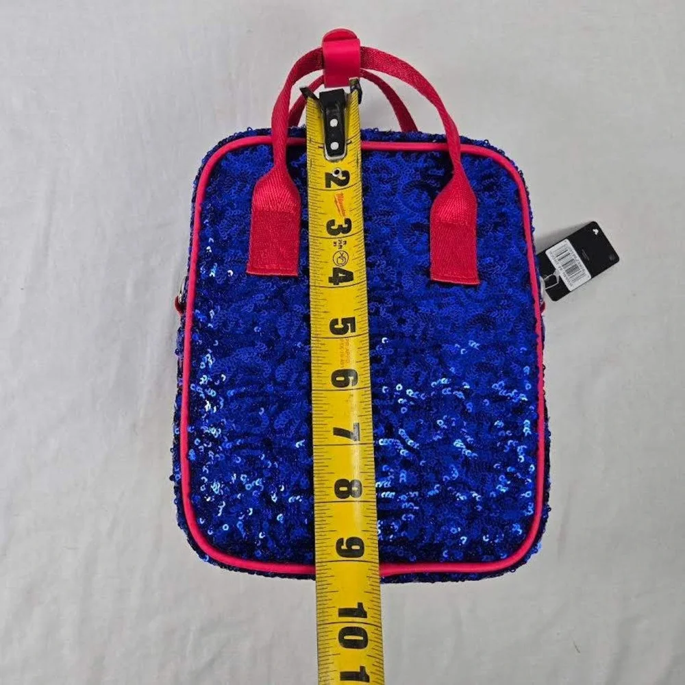 Disney Snow White Sequin Mini Backpack Bag‎ Blue Yellow Red Apple Charm NWT BD